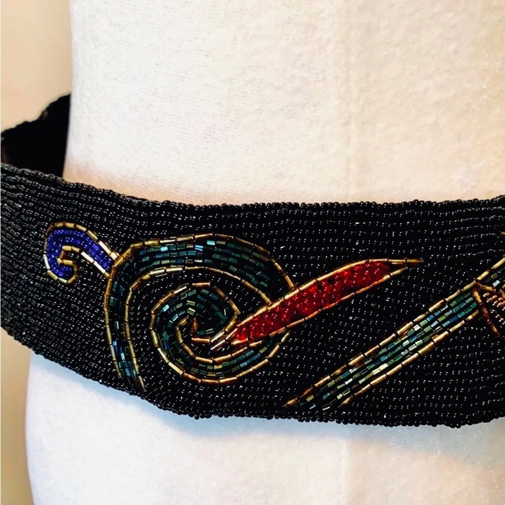 Vtg Christian Dior 80s beaded black+redbelt with rich tone beads.Size M/L